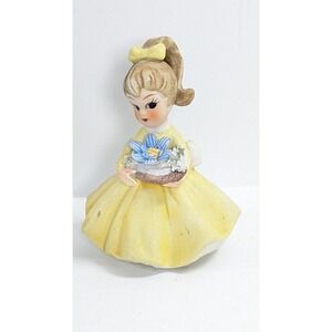 Vintage Napco blue Flower Girl Figurine with yellow dress